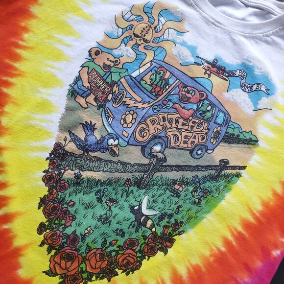 Grateful Dead T Shirt Girls M Summer Tour Bus Tie Dye Liquid Blue Modern Tee - Picture 3 of 9